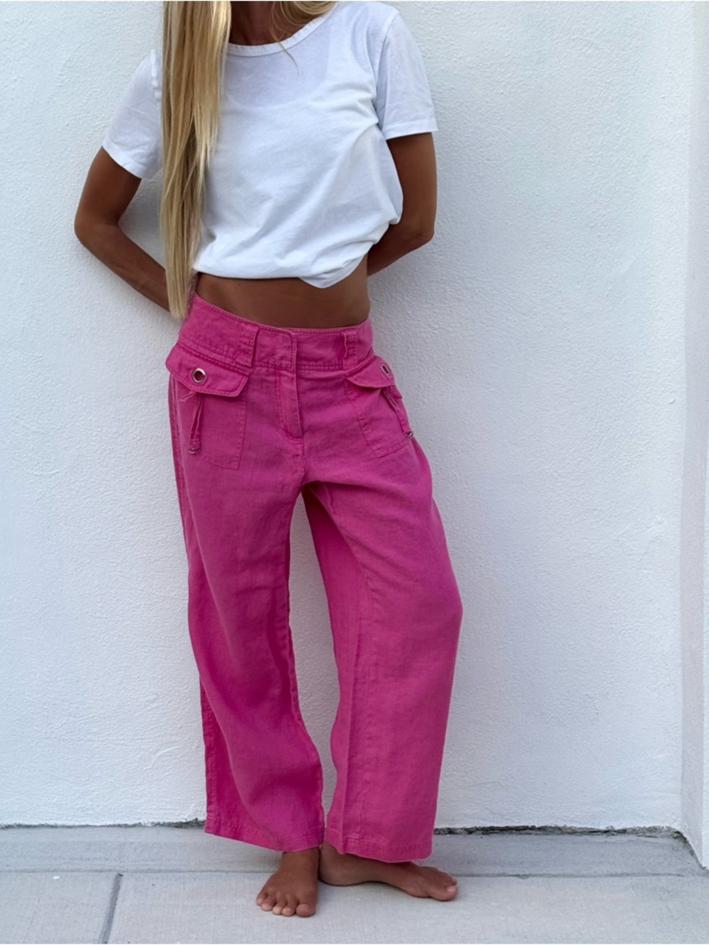 Y2K Pink Linen Low Rise Pants